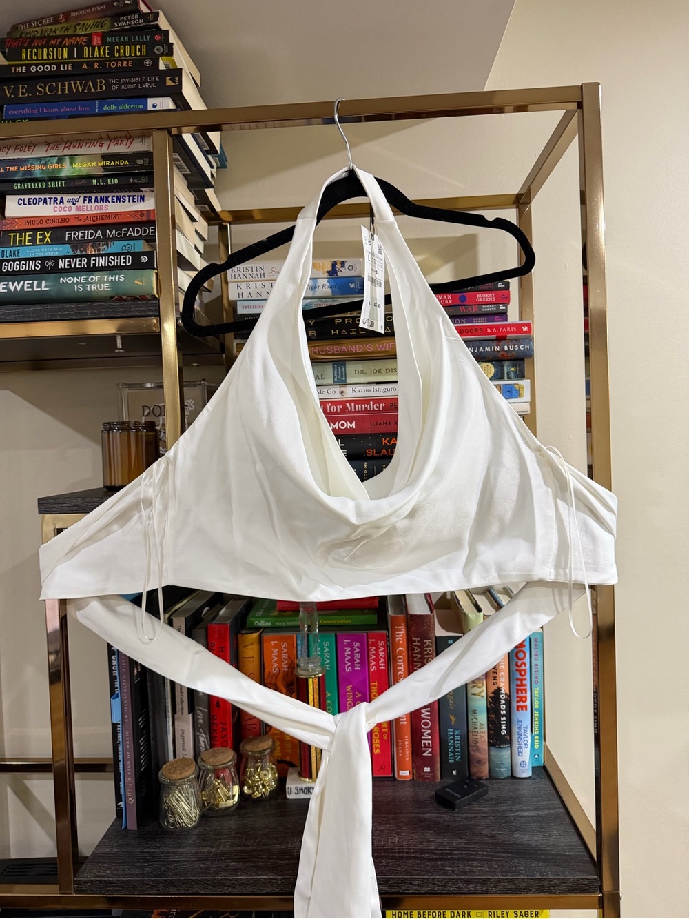 Zara White Draped Halter Tie-Back Crop Top